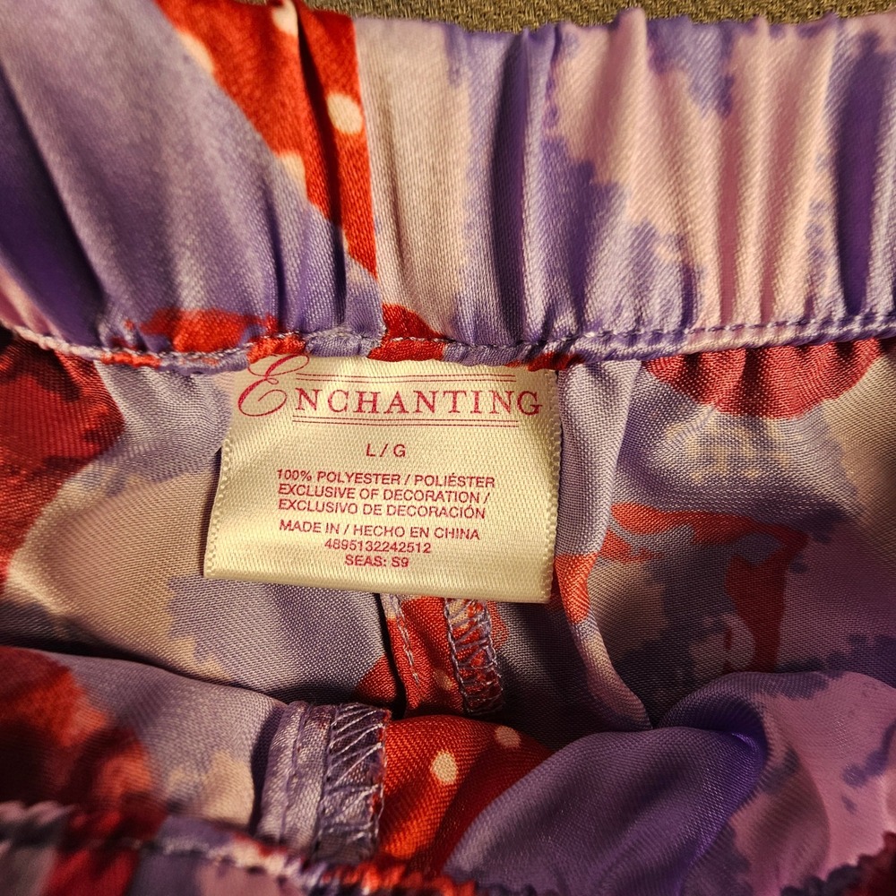 Enchanting Purple Heart Print Satin Pajama Set Camisole Shorts Womens Large L - Picture 3 of 8